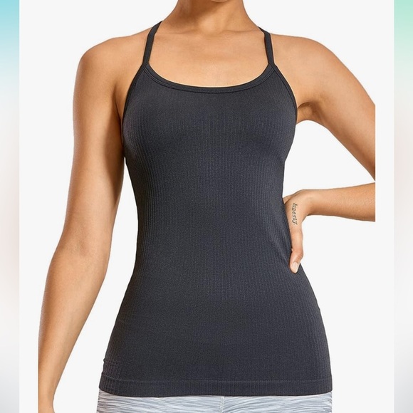 Womens Yoga Seamless Workout Tank Top Racerback with built in bra size L - Picture 1 of 8